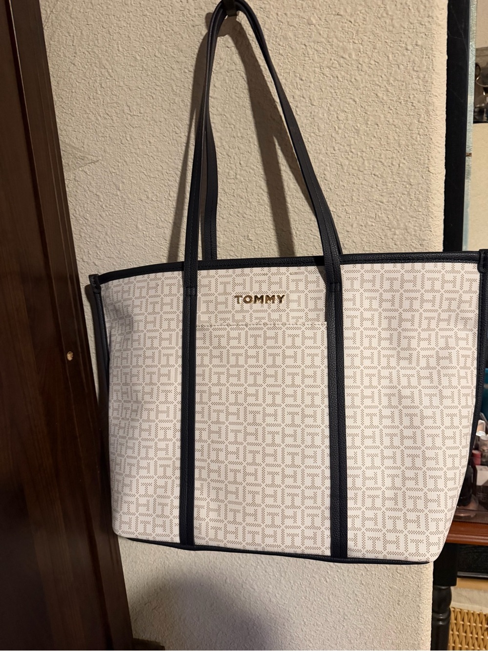 Tommy Hilfiger Cream Tote with Navy Trim and Logo